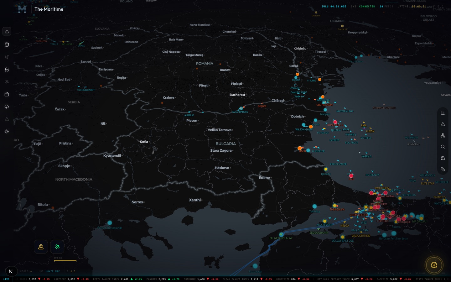 The Nereus command map — the live fleet, ports and ship-to-ship activity of the Bosphorus approaches and the Black Sea.