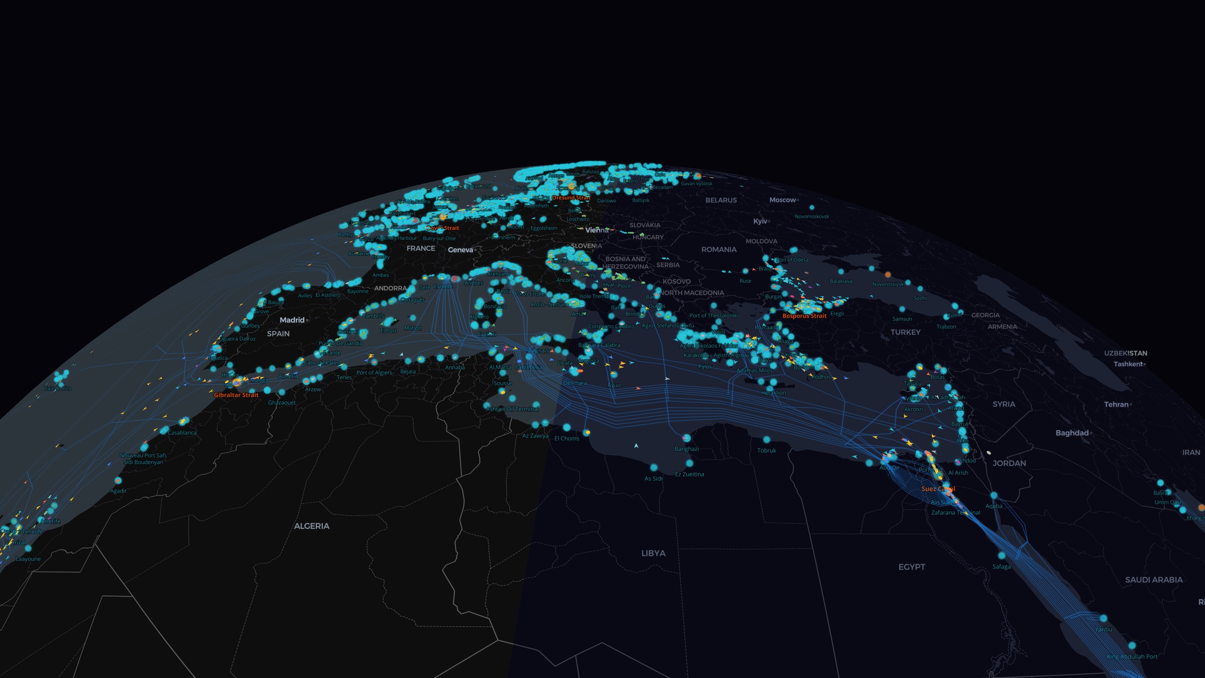 The live map, Europe and the Mediterranean